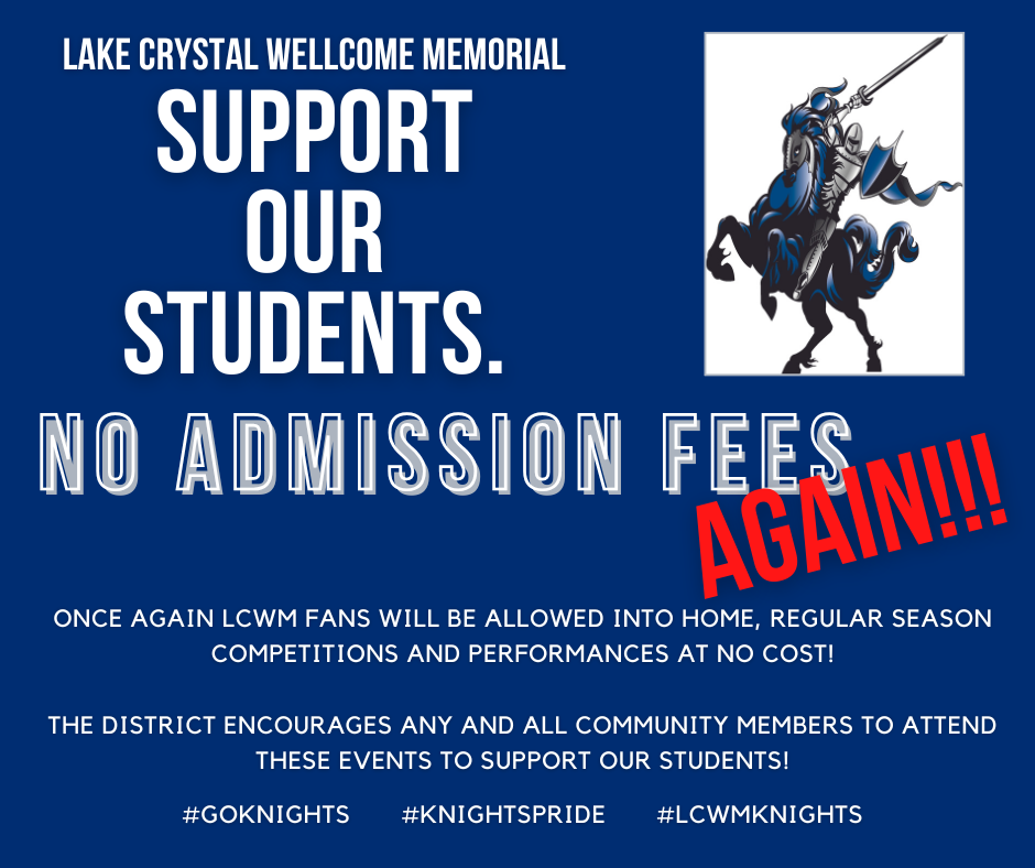 ONCE AGAIN lcwm fans will be allowed into home, regular season competitions and performances at no cost!  the district encourages any and all community members to attend these events to support our students!   #goknights       #knightspride       #lcwmknightS