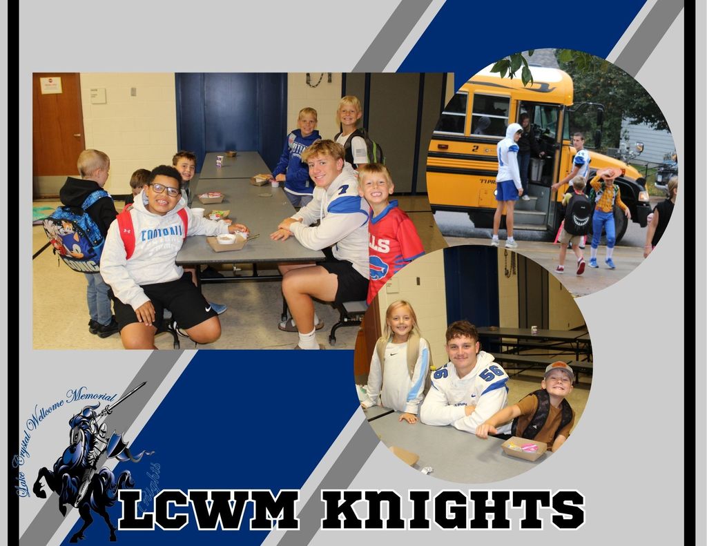 LCWM Elementary enjoying breakfast and morning high fives from the football players
