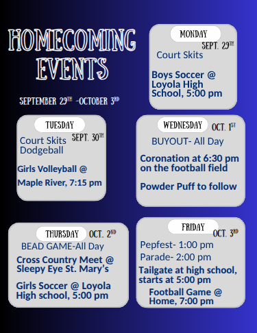 Homecoming daily events for students and community