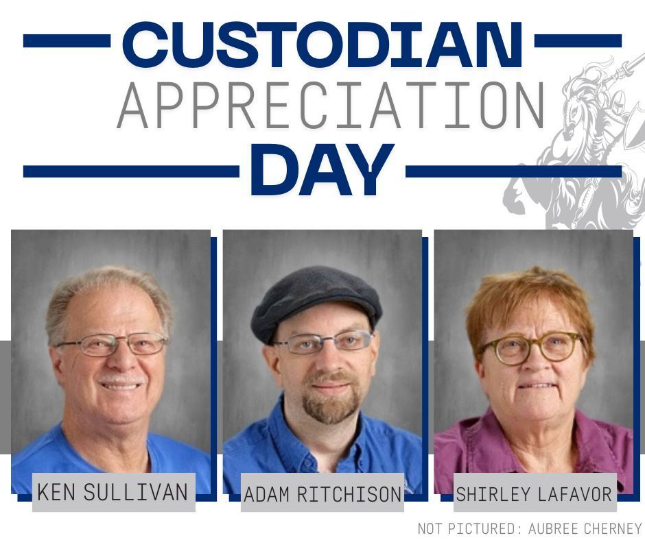 Custodial Appreciation 2025 photo featuring Ken Sullivan, Adam Ritchison, and Shirley LaFavor