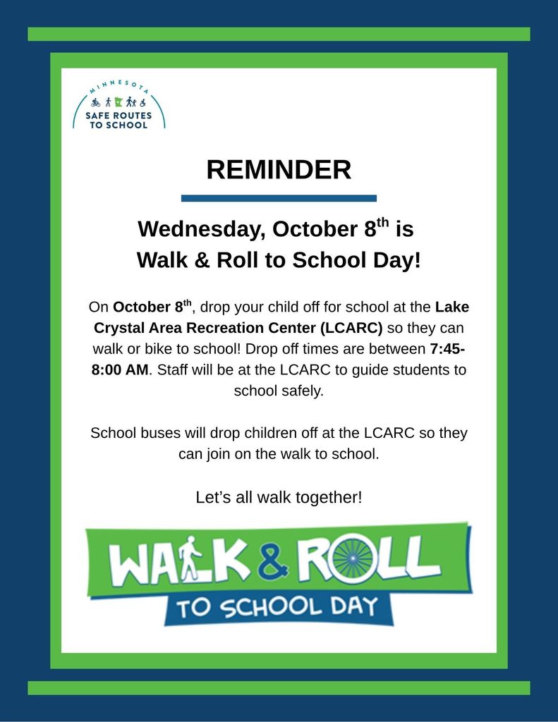 Walk and Roll to school day tomorrow, october 8.