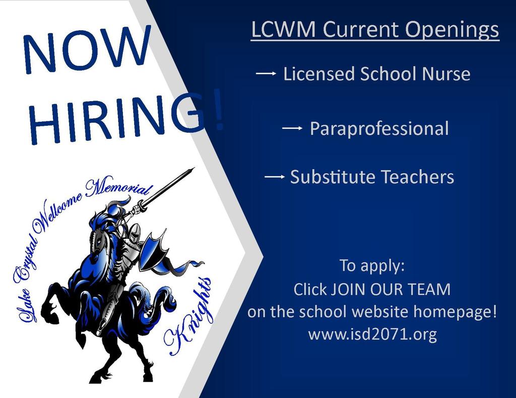 Job Postings, Now hiring: Licensed School Nurse, Paraprofessional, Sub Teachers To apply: click JOIN OUR TEAM on the school website.