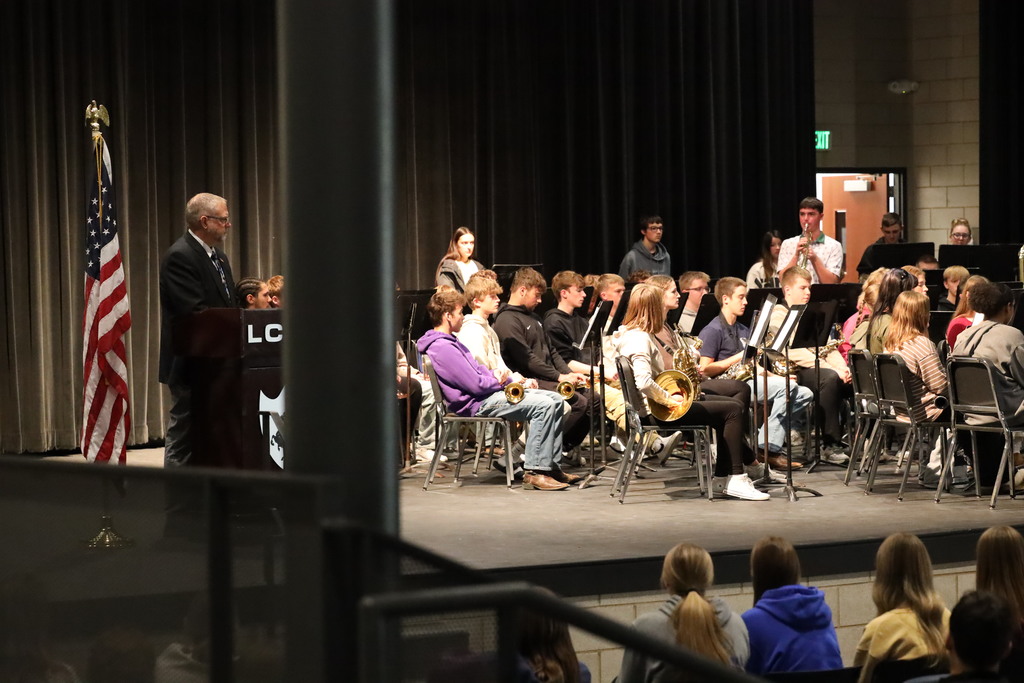 Karl Schwarz playing the taps on his trumpet.