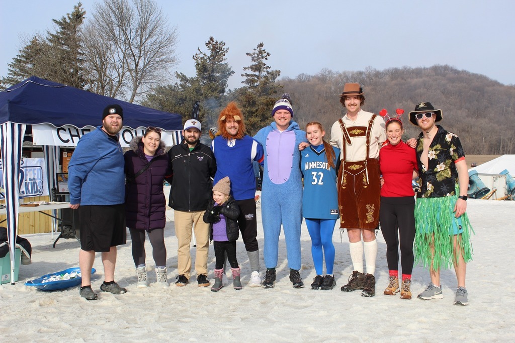 Staff members dressed up in costume for the Climb2Feed Kids challenge put on at Mt. Kato in 2025.