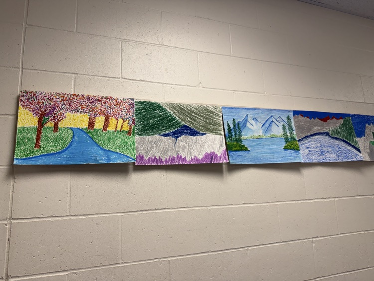 oil pastel pieces displayed on the Wall. 