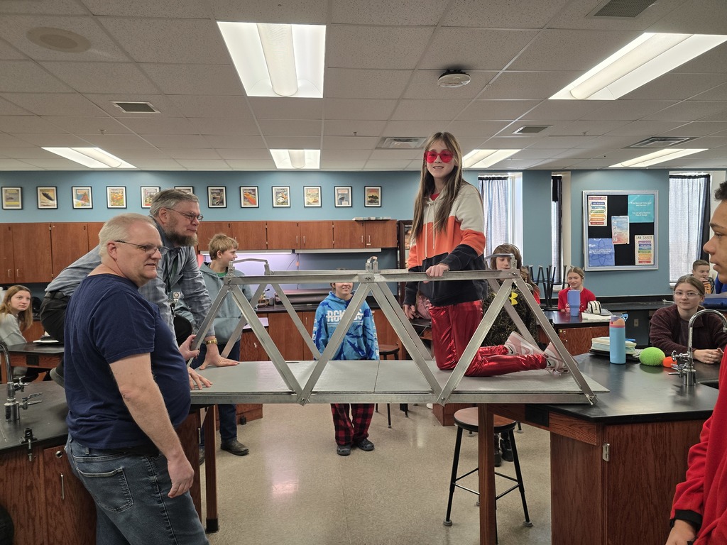 This afternoon, Mrs. Bergstad’s science class learned from MnDOT about bridge types, strengths, repairs, and design. They showed the students the work they did on Highway 60 and the effort it took to remove the old Rapidan Bridge after the flood. The students built bridge models, worked as a team, followed instructions, and experienced a little trial and error—but gained many learning opportunities along the way. Thank you, MnDOT, for coming in and educating our students!