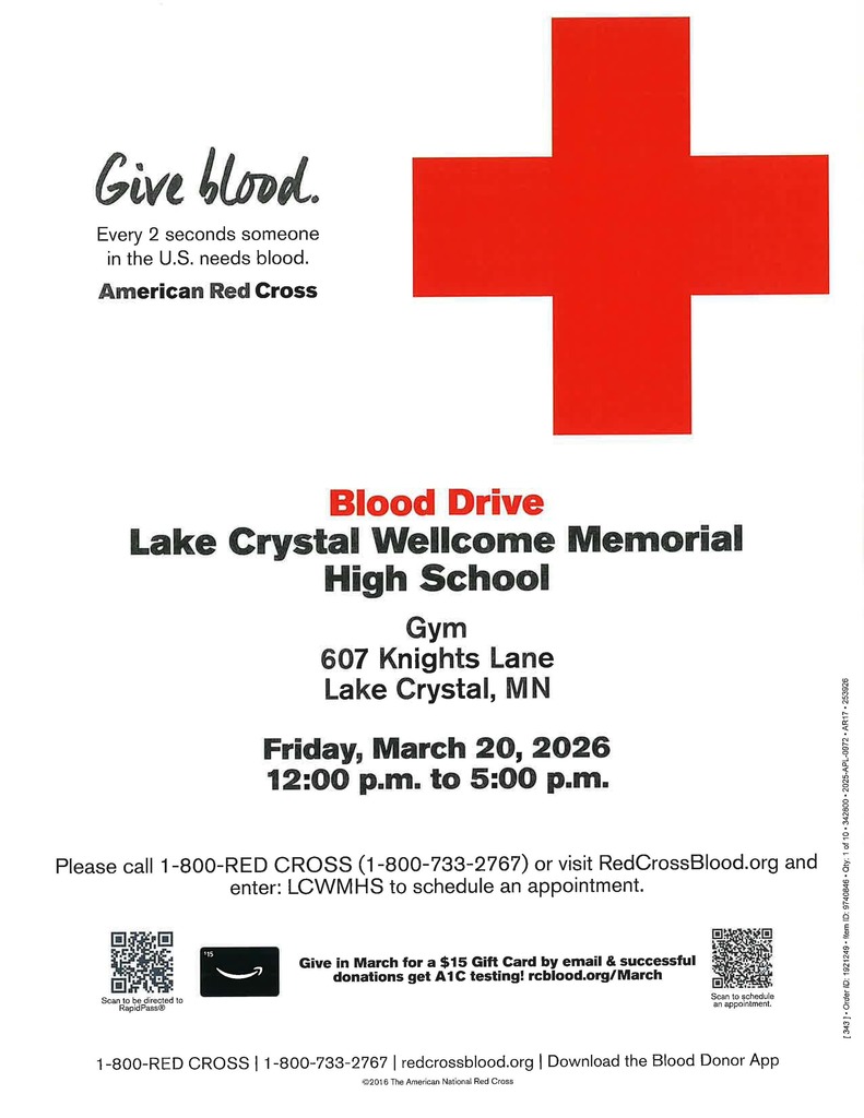NHS Blood Drive Flyer: Friday, March 20 12-5 pm