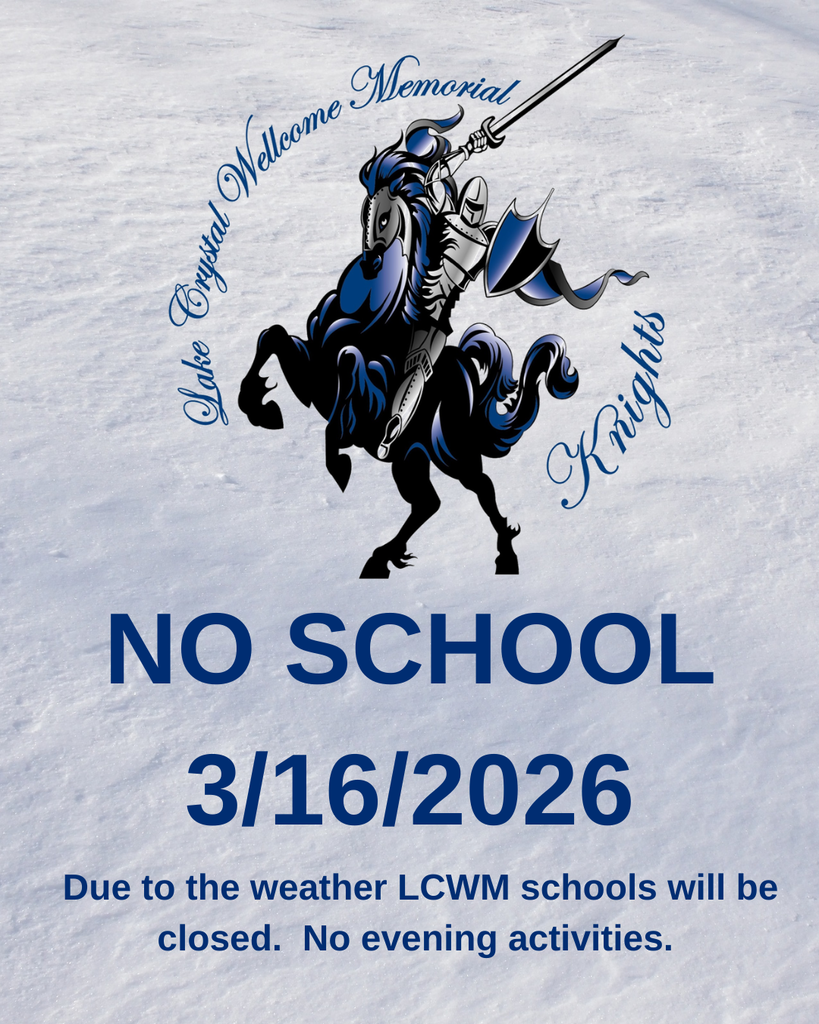 No school on Monday, March 16, 2026 due to the weather.