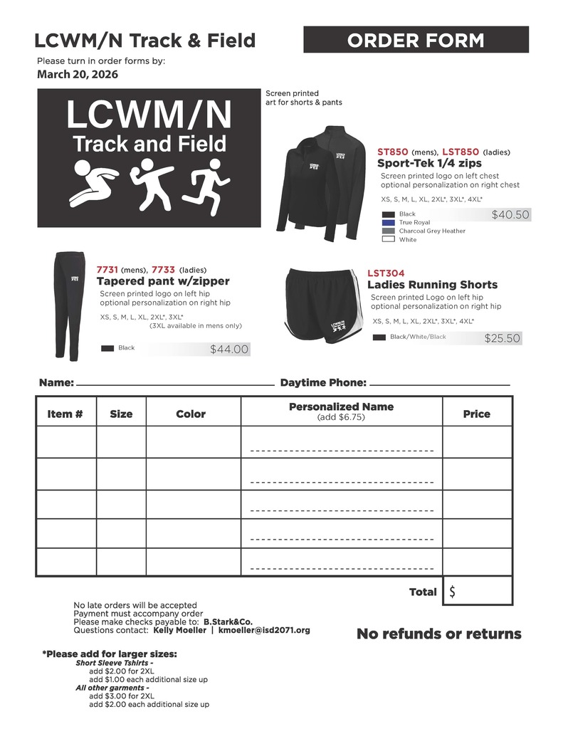 Track & Field Apparel Order form