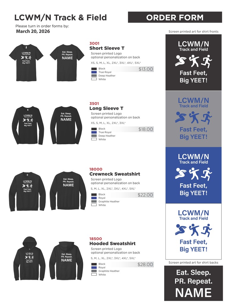 Track & Field Apparel Order form