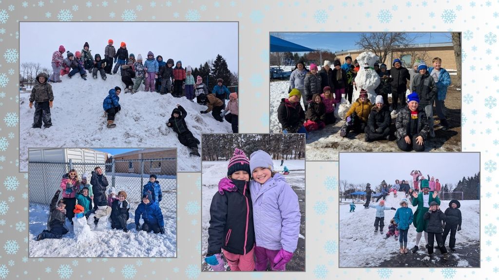 LCWM Elementary students playing in the snow and making snowmen
