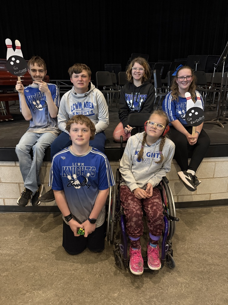 students in two rows sitting and standing in front of a stage 