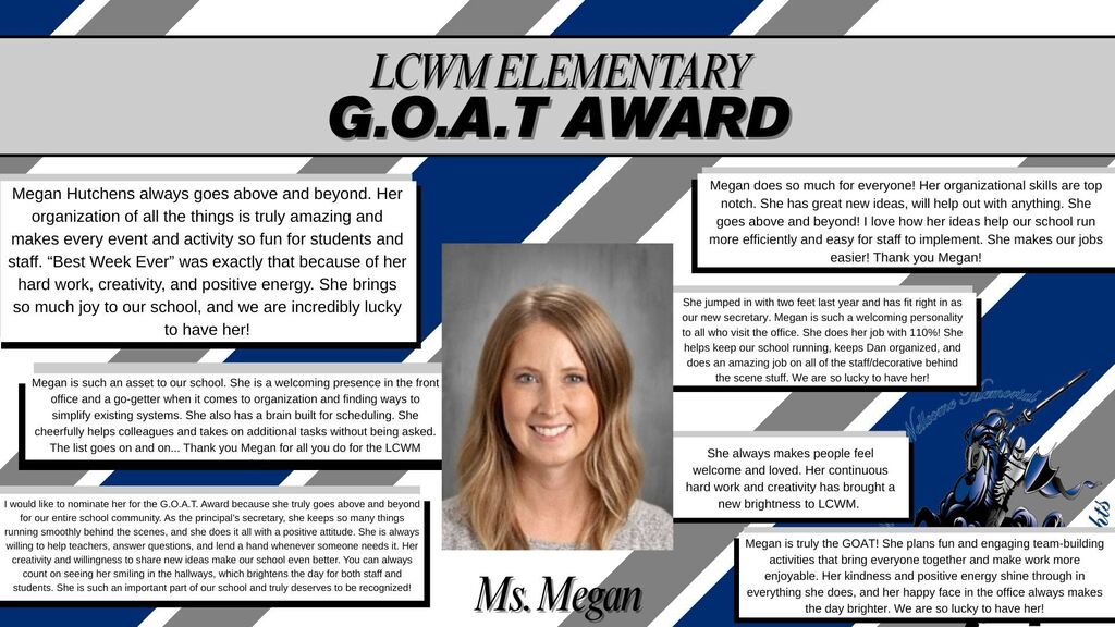 LCWM Elementary GOAT Award - Ms Megan