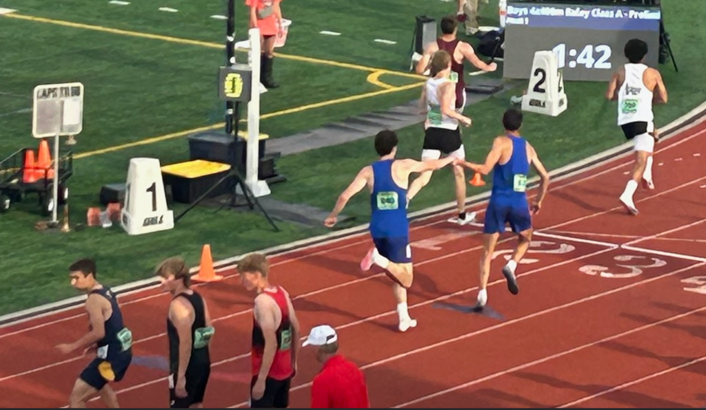 handing off a baton in the 4x4 race.