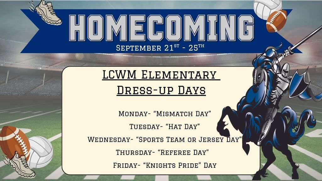 LCWM Elementary Homecoming dress-up days for September 21-25