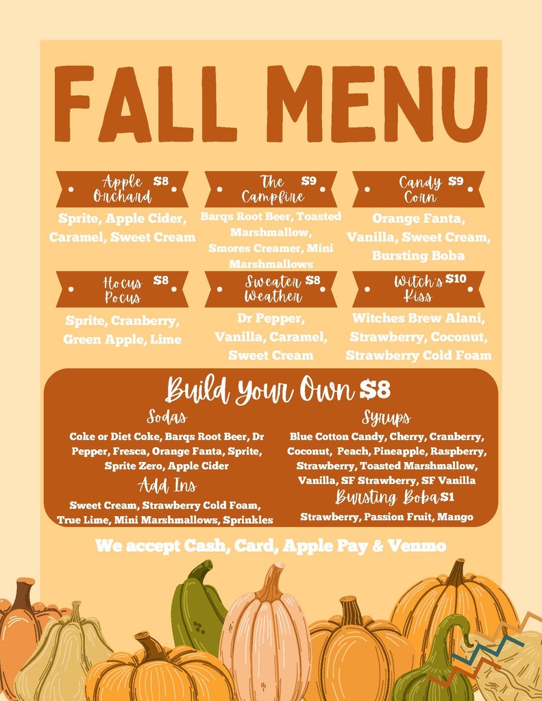 Fall drink menu with price list