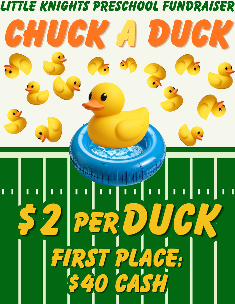 Football field cartoon with rubber ducks all over it. $2/try.