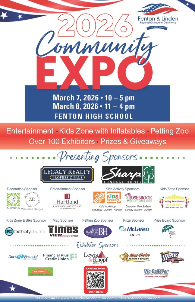  Fenton and Linden Community Expo. March 7, 2026 from 10-5:00pm. March 8,  2026 from 11:00-4;00pm. at Fenton High School. 