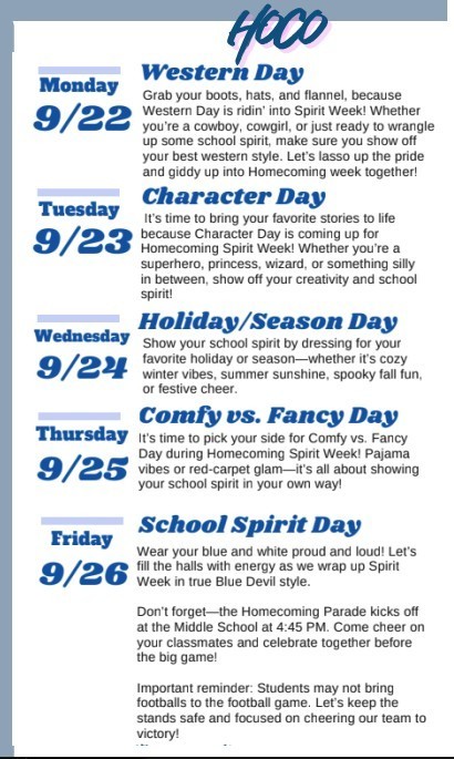 MS Homecoming Spirit Days