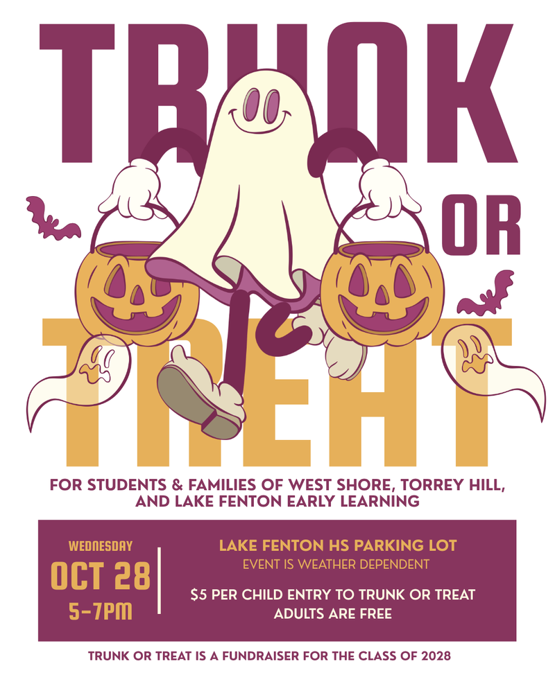 Trunk or Treat- Wednesday, October 28th at 5:00PM. At LF High School