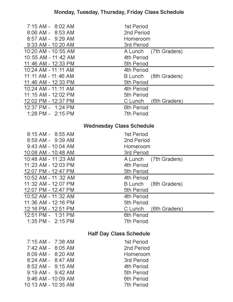 2023-2024 LFMS Weekly Schedule | Lake Fenton Middle School