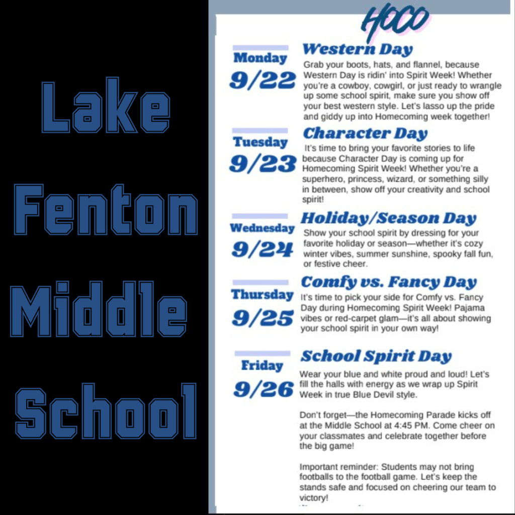 spirit week calendar