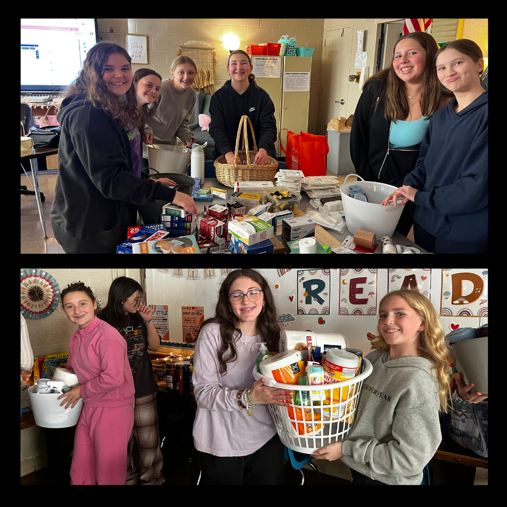 photo collage of students making donation baskets