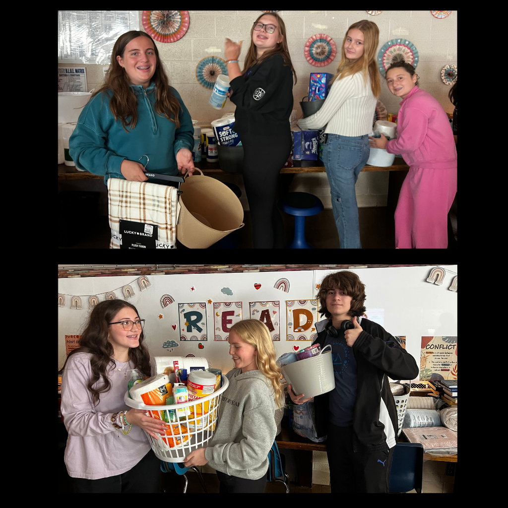 photo collage of students making donation baskets
