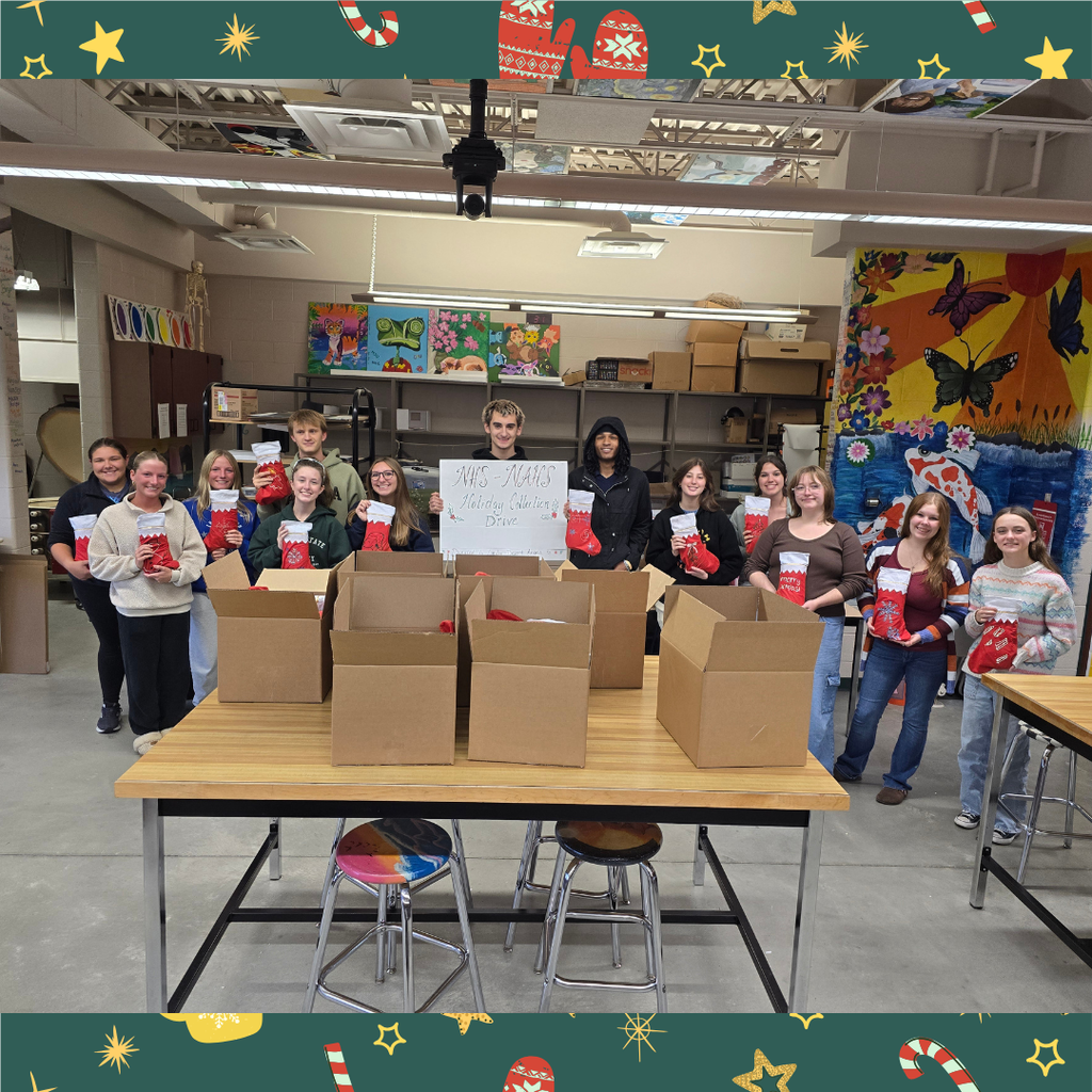 student filling christmas stockings