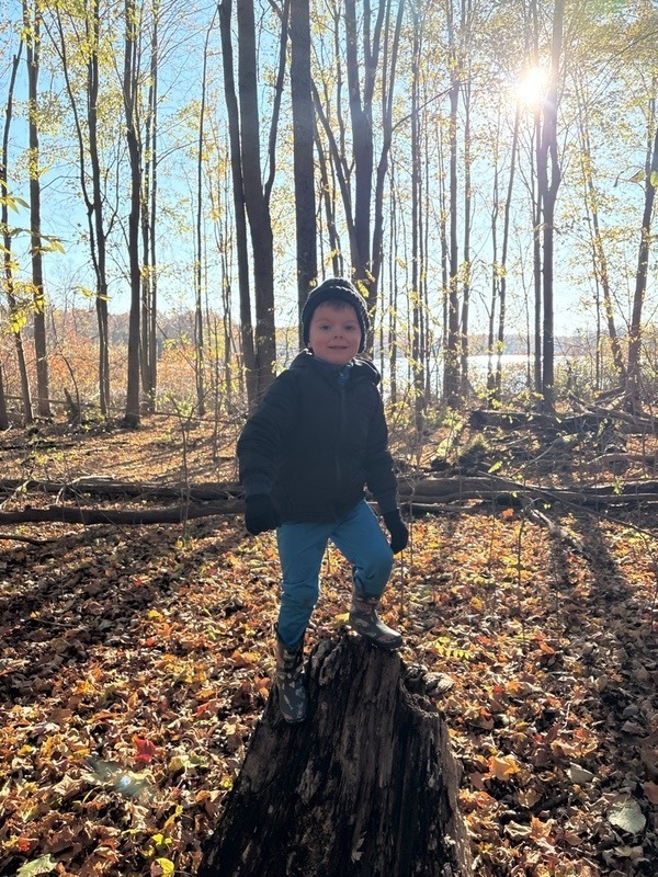 boy playing in the woods