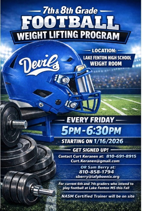 Whether you are new to football or returning for another season, this program will help you prepare physically and mentally so you feel ready when the season begins. Consistent conditioning now can make a big difference on the field later.  We encourage all interested students to take advantage of this opportunity to train, improve, and be ready to compete this fall. Bring your energy, a positive attitude, and a willingness to work hard—we look forward to seeing you there!