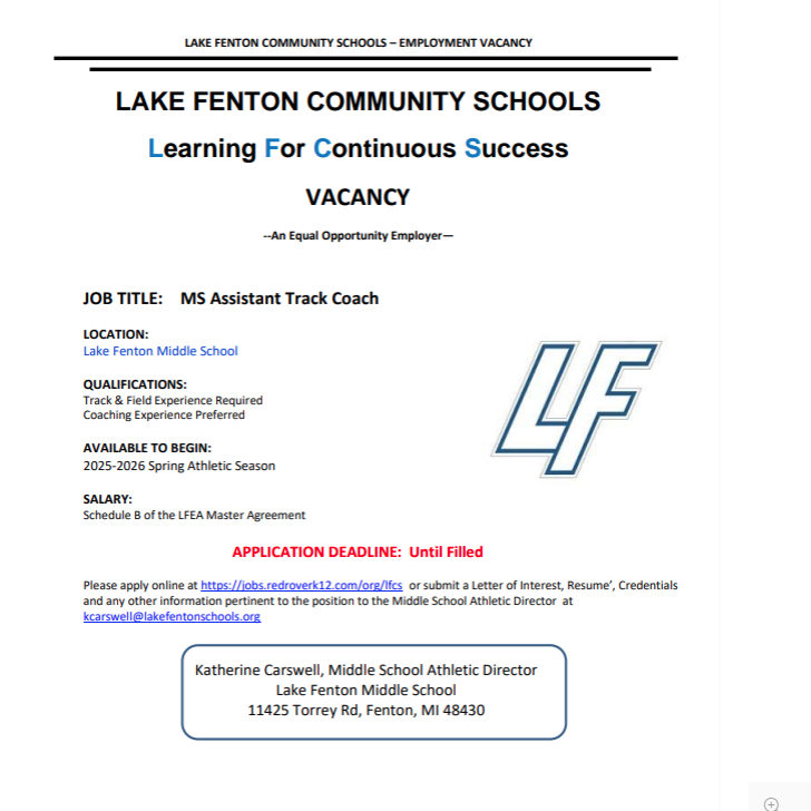 assistant track coach job opening