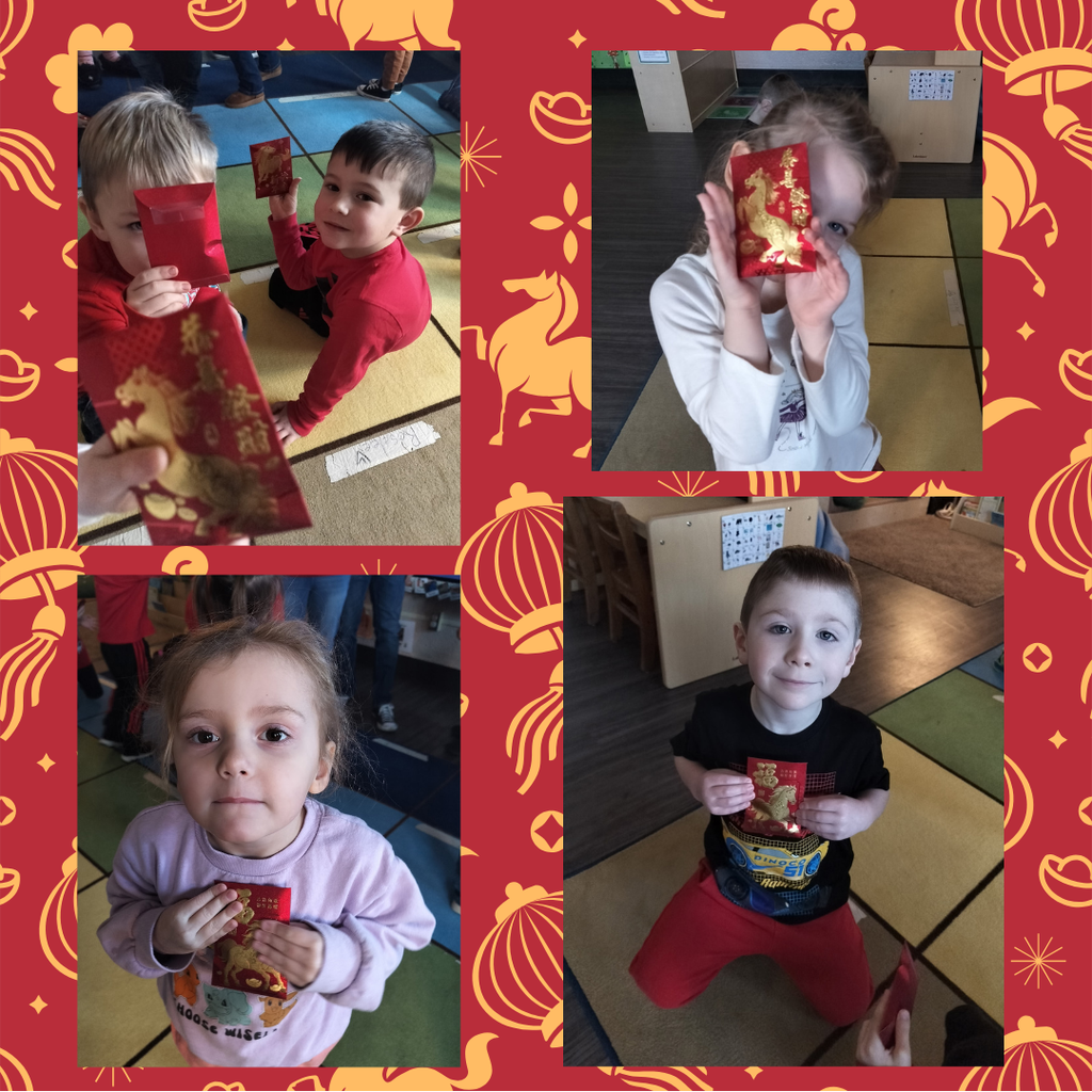 children holding red envelopes