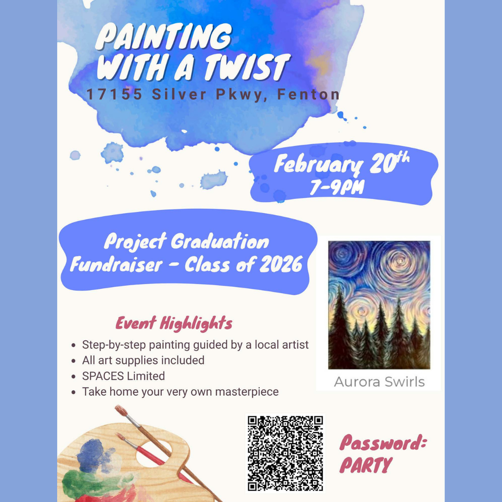 painting with a twist fundraiser for project graduation 2026- February 20th from 7-9 pm