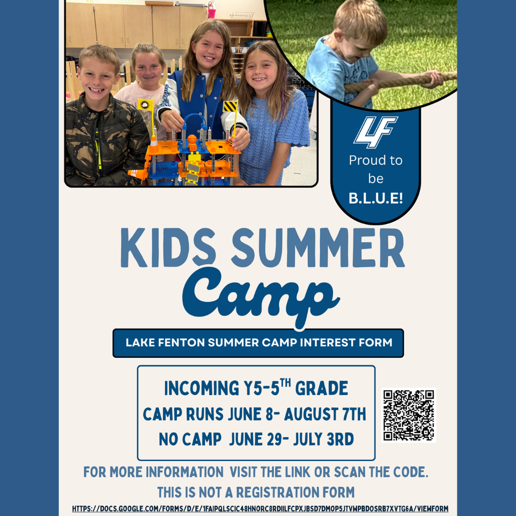 kids summer camp interest flyer for students Y5-5th grade. Camp runs June 8- Aug. 7th, no camp june 29-july 3