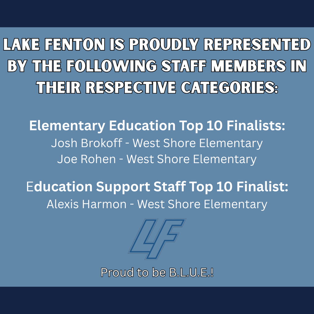 Lake Fenton is represented by Josh Brokoff, Joe Rohen and Alexis Harmon in the top 10 finalists for their categories