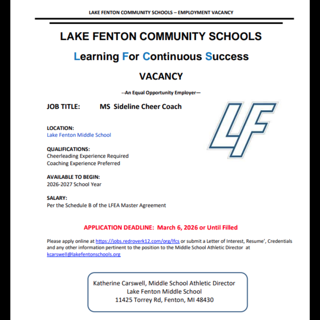 middle school sideline cheer coach job posting