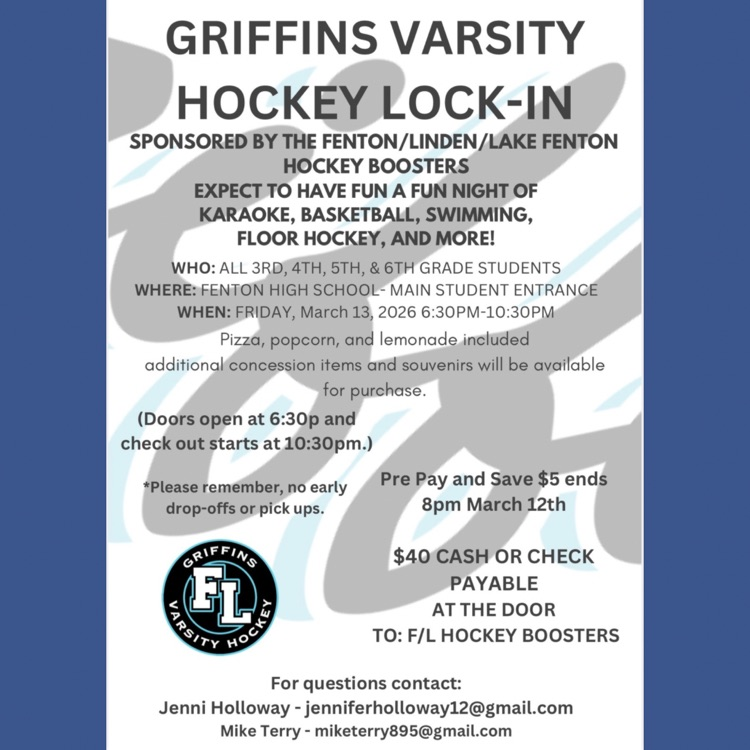 Griffins Varsity lock in flyer for students in grades 3-6 March 13 from 6:30-10:30