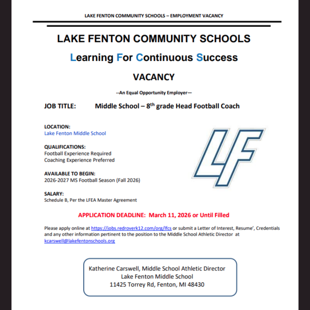 job posting for 8th grade head football coach
