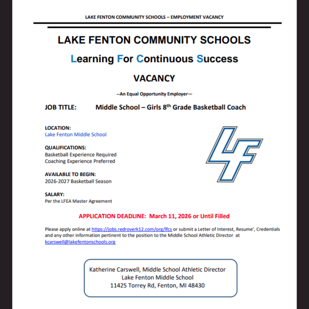 job posting for 8th grade girls basketball coach