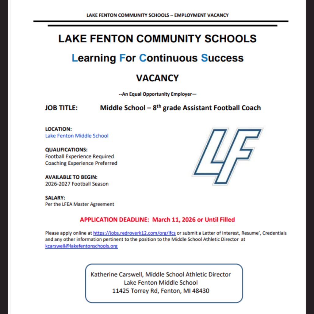job posting for 8th grade assistant football coach