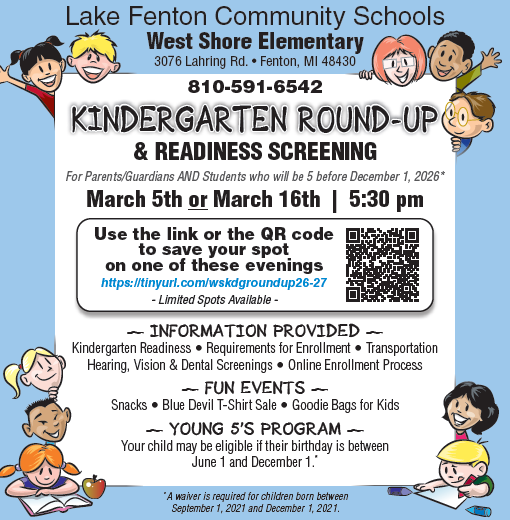 kindergarten round-up flyer- march 5th or 16th at 5:30
