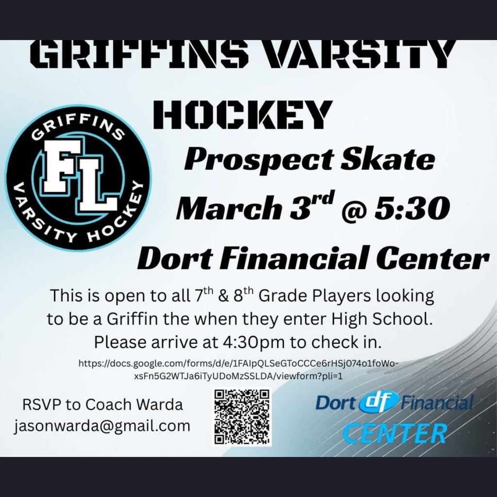 Griffins Varsity Prospect Skate- march 3rd at 5:30- check in 4:30- 7th & 8th grade players
