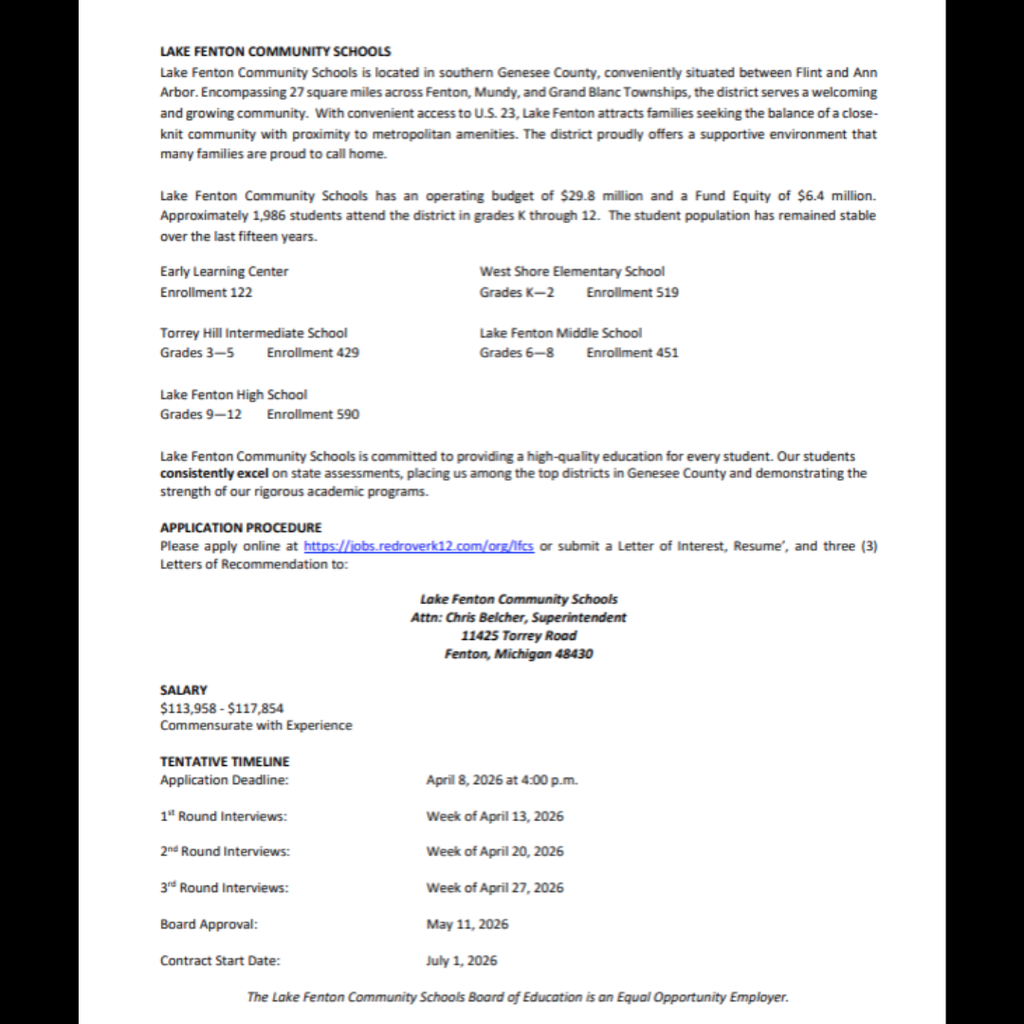 job posting for high school principal