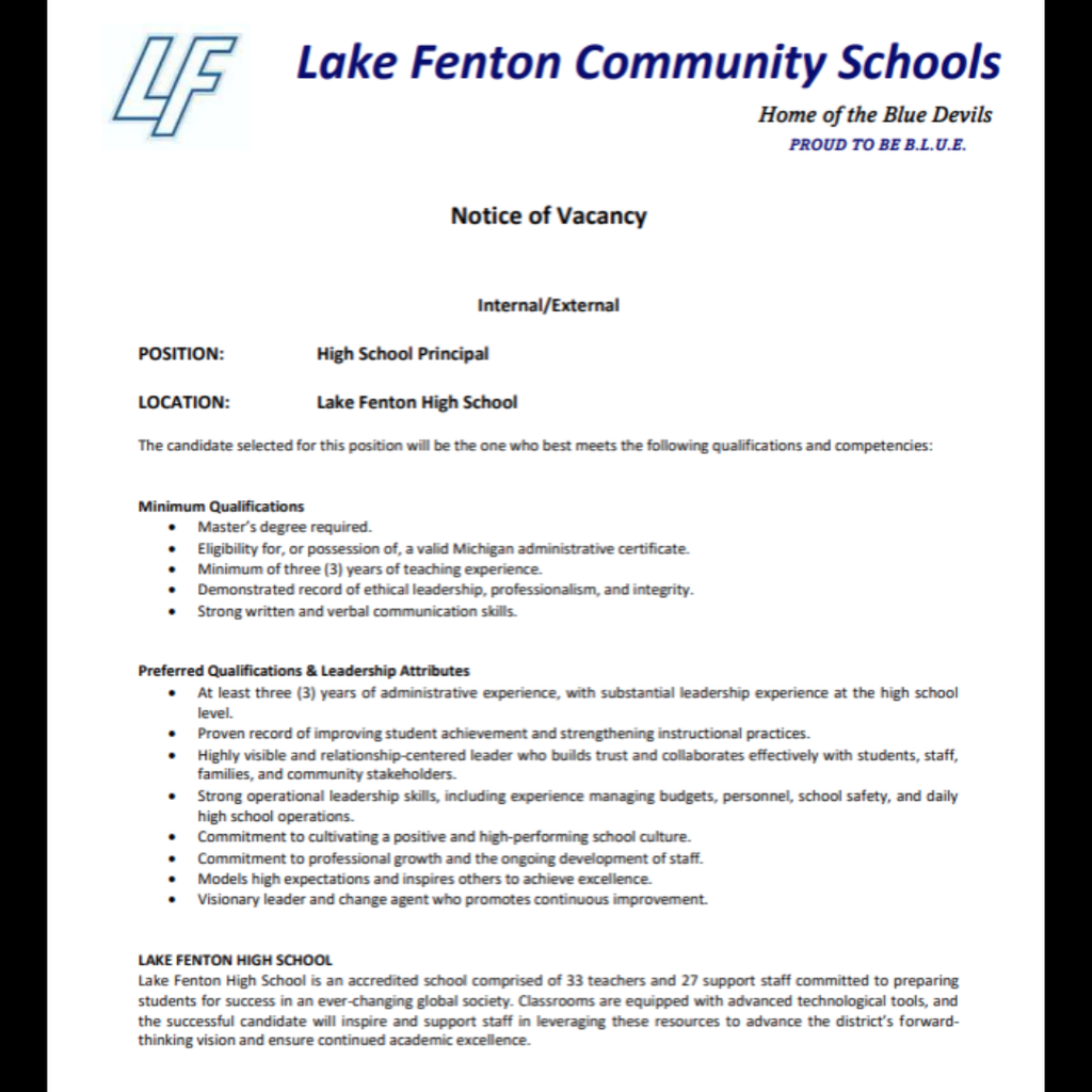 job posting for high school principal