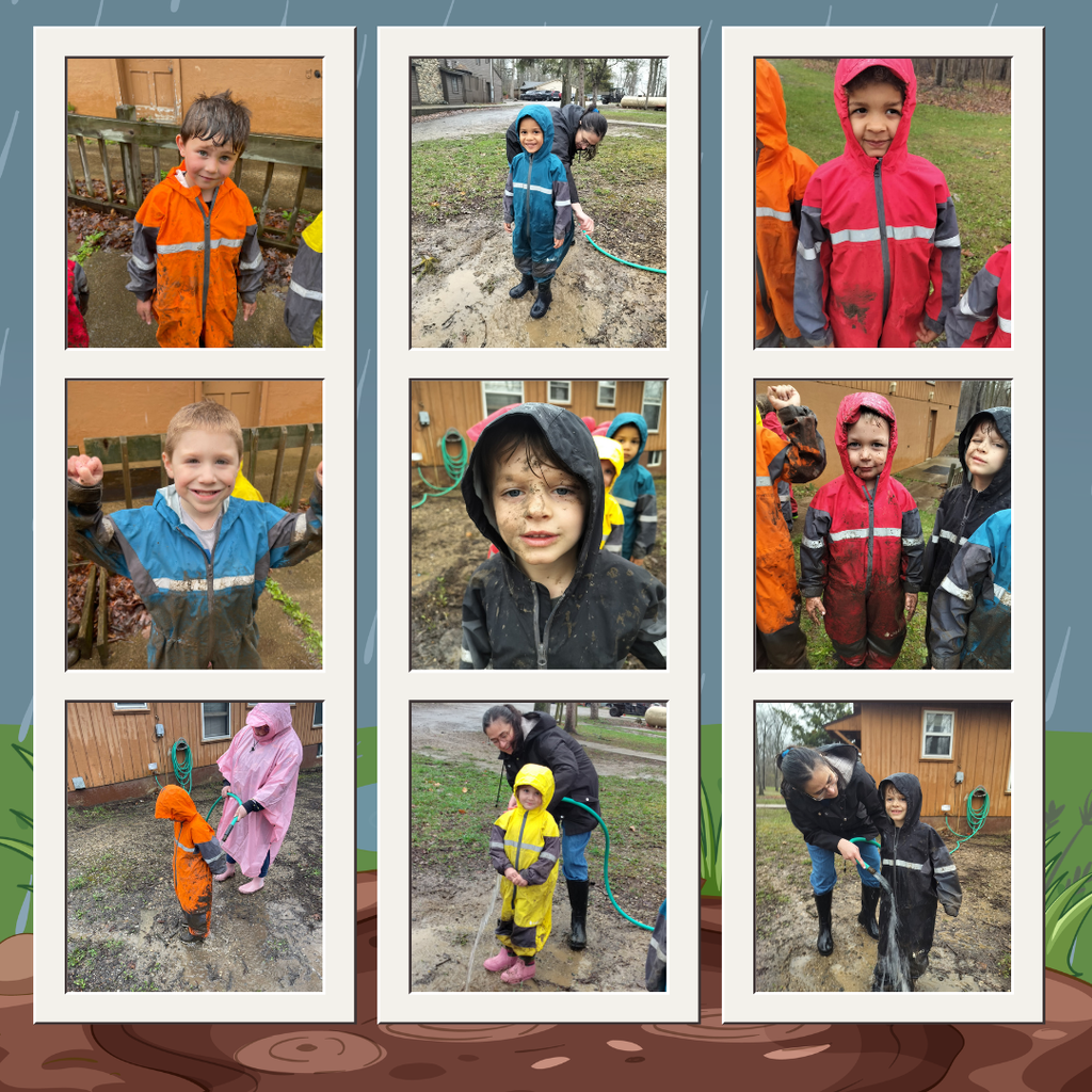 pictures of preschoolers in rain suits and being muddy