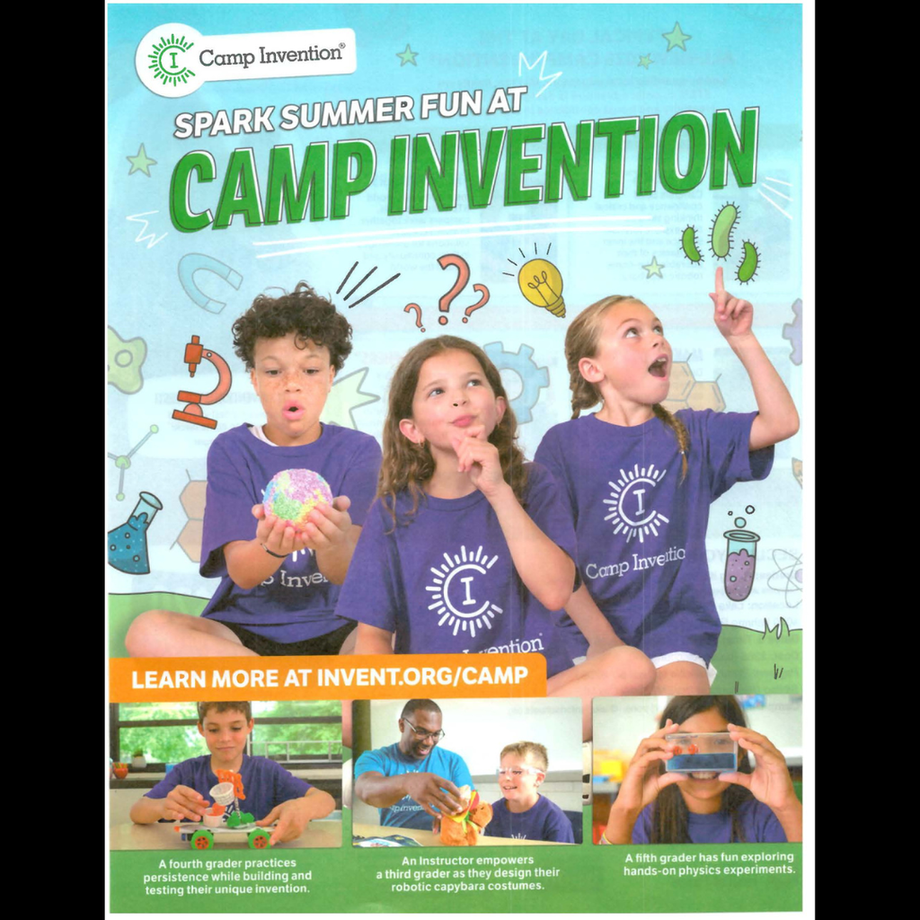 camp invention flyer- lake fenton high school- STEM camp July 13–16, 2026 | 8:30 AM–4:00 PM Open to students entering K–6