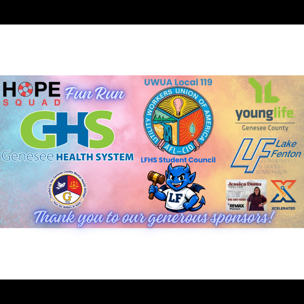 Hope Squad would like to extend their sincere appreciation to our generous Fun Run sponsors. Thank you for partnering with us to support youth mental health in our community! 