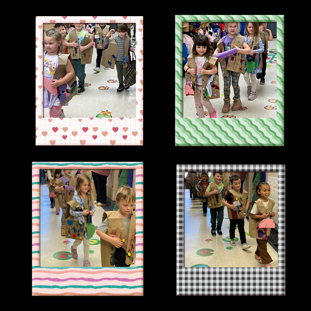 preschoolers walking hallways in homemade vests