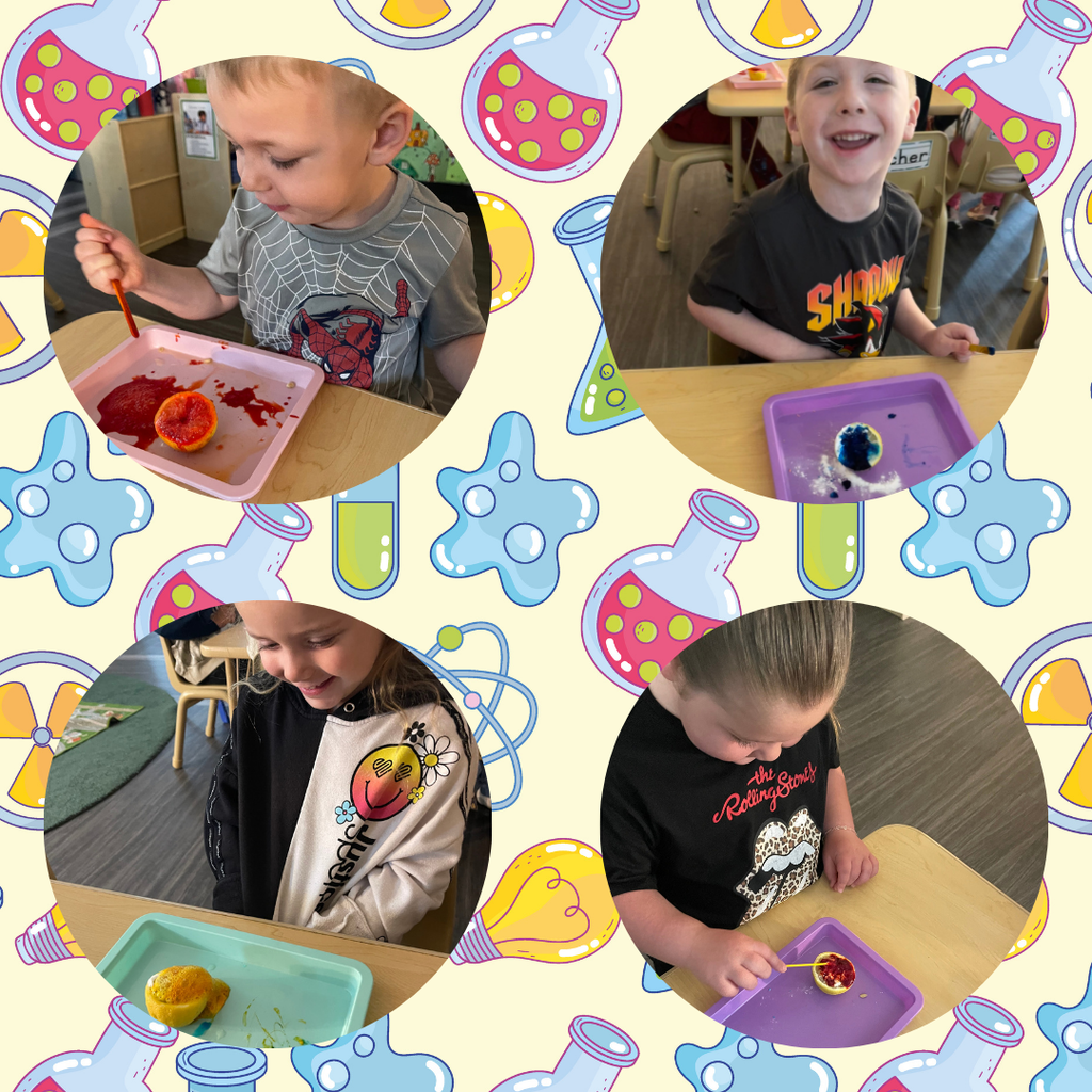 preschoolers doing lemonade volcano science experiments